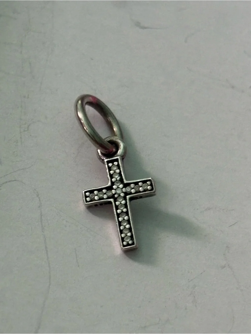 Pandora Silver Cross Charm with Clear Stones